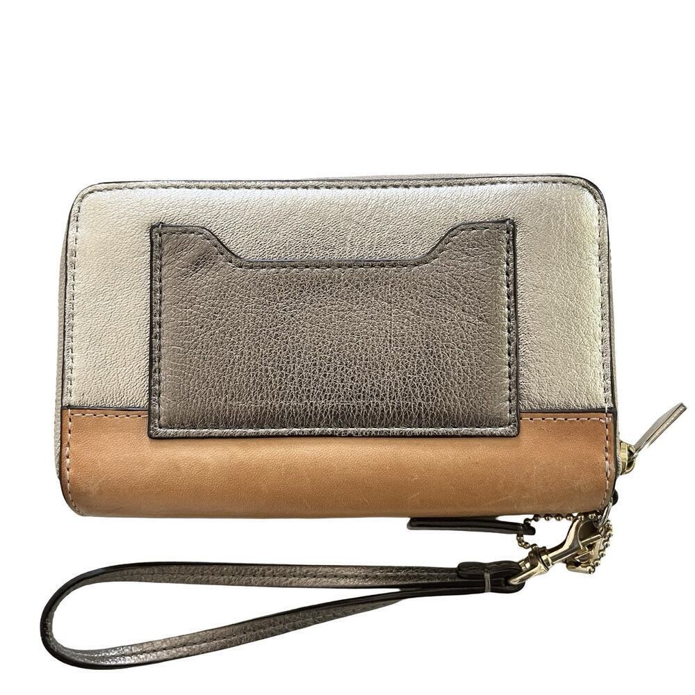 Coach Metallic Gold Leather Double‎ Zip Medium Wallet Wristlet - Picture 9 of 13